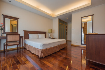 Modern peaceful Bedroom interior design in apartment.