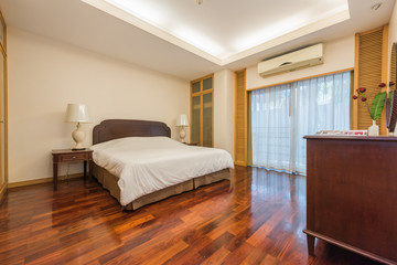 Modern interior design in small apartment with bedroom