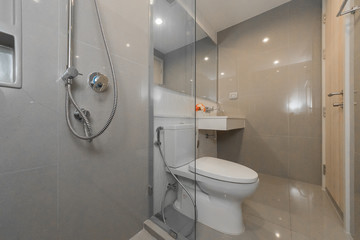 white toilet clean and simple bathroom