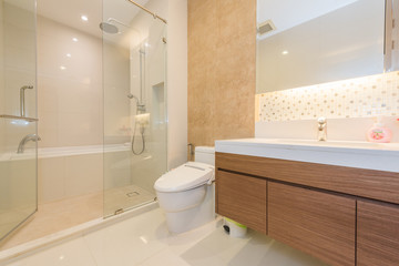 Luxury bathroom bright colors in apartment 
