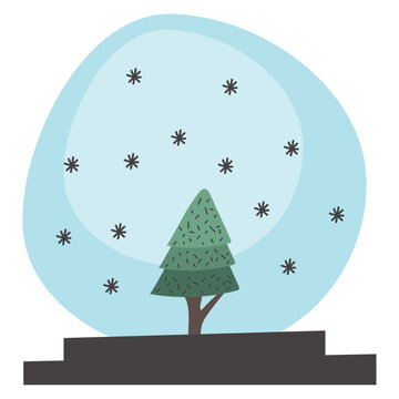 merry christmas crystal ball with pine tree