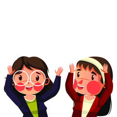 Two woman try not to do hand shake to prevent covid19 