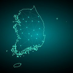 Map of South Korea. Wire frame 3D mesh polygonal network line, design sphere, dot and structure. communications map of South Korea. Vector Illustration EPS10.
