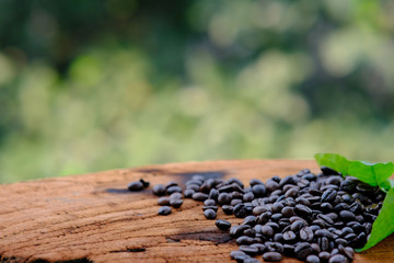 coffee beans on wooden background