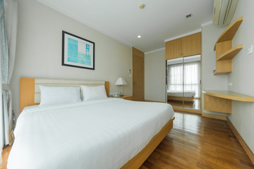 Bright Interior of cozy bedroom in modern design