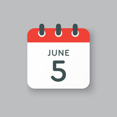 Icon calendar day 5 June, summer days of the year