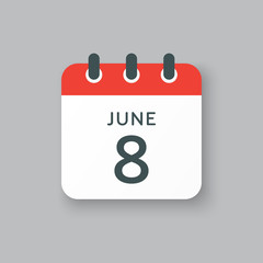 Icon calendar day 8 June, summer days of the year