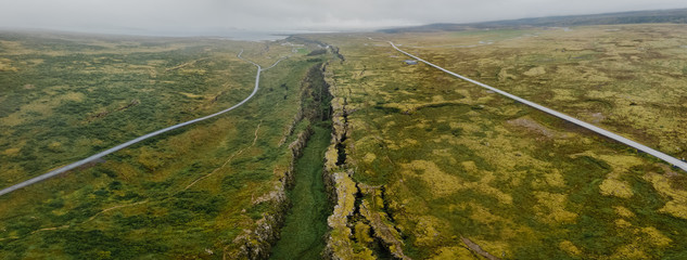 National Park of Thingvellir in Iceland. It is the site of a rift valley that marks the crest of...
