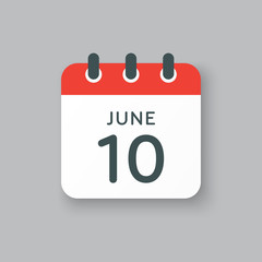 Icon calendar day 10 June, summer days of the year