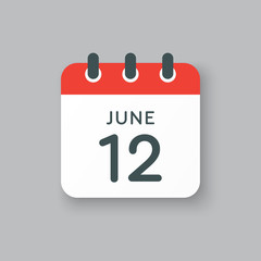 Icon calendar day 12 June, summer days of the year