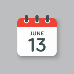 Icon calendar day 13 June, summer days of the year