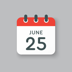 Icon calendar day 25 June, summer days of the year