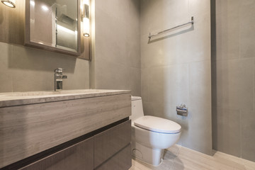 Luxury bathroom bright colors in apartment 