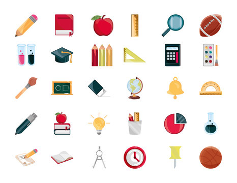 education supply study school stationery icons set isolated icon