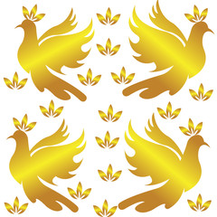 seamless gold leaf bird vector design