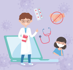 online doctor covid 19 prevention tips of the doctor wear mask, do not contact sick people