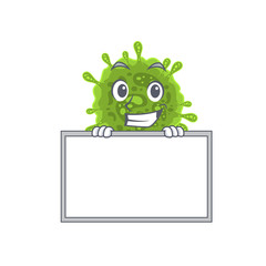 Smiley coronavirus cartoon character style bring board