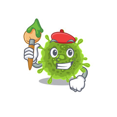 Talented coronavirus Artist cartoon character with brush