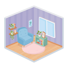 sweet home sofa bookcase frame shelf carpet frame window room isometric style