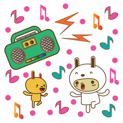 seamless doll cartoon music abstract design vector