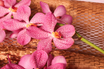 Obraz na płótnie Canvas Pink orchids on brown paper texture.