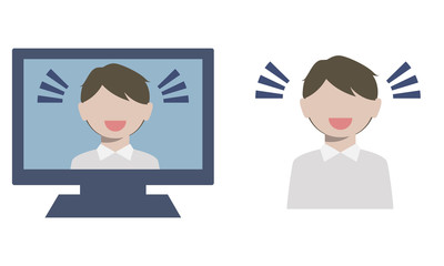 ビデオ電話を使ってリモートワーク会議をする男性社員