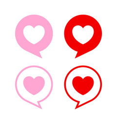 heart in speech talk icon for isolated, speech bubble chat and heart shape for love talk concept, heart label talk for message symbol, pink red speech bubble and heart line of element valentine card