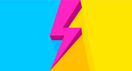 pink thunder on yellow blue bright for banner copy space, flash sales graphic template for vs concept ad, thunderstorm symbol for advertising compare, icon shock arrow for flash sales banner promotion