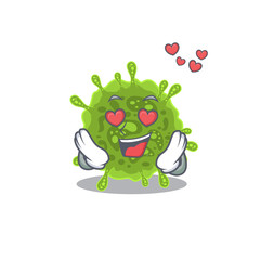 cute coronavirus cartoon character showing a falling in love face