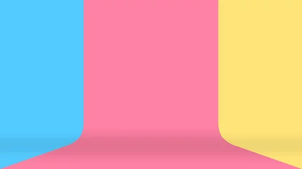 leerer raum wand blau rosa und gelb pastellfarben hintergrund, studiobühne boden pastellfarbe weiche szene, bühnenhintergrund bunt, hintergrund bunter raum pastellfarbe © cgdeaw