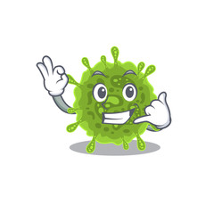 coronavirus mascot cartoon design showing Call me gesture