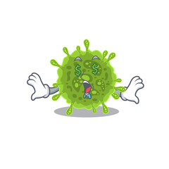 Rich coronavirus with Money eye mascot character style