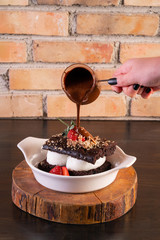 chocolate cake with ice cream