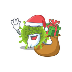 Santa coronavirus Cartoon character design with box of gift