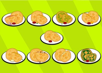 All Paratha indian Street Food Vector