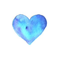 Watercolor big blue Heart love. Valentines day background texture. Hand drawn