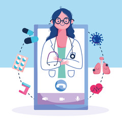Fototapeta premium online health, female doctor medical assistance professional covid 19 pandemic