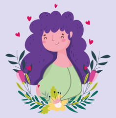 happy mothers day, woman flowers portrait decoration card