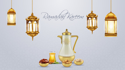 Obraz premium Ramadan kareem greeting card template islamic with geomteric pattern. vector illustration