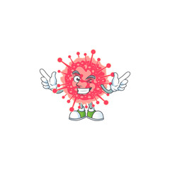 Funny coronavirus emergency cartoon design style with wink eye face