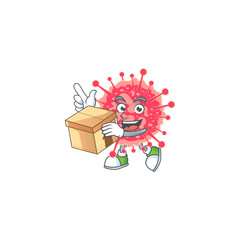 An icon of coronavirus emergency mascot design style with a box