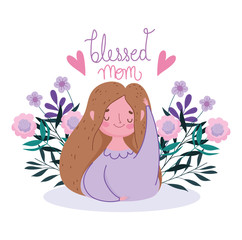 happy mothers day, woman character blessed mom flowers style design card