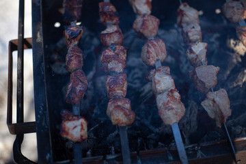 Kebabs are grilled on the grill.