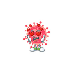 Romantic coronavirus emergency cartoon character with a falling in love face