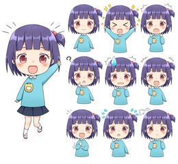 制服を着た幼稚園児　女の子　表情セット③