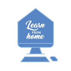 Learn at home text in computer screen illustration. E-learning  message for quarantine times in coronavirus pandemic outbreak. Online education symbol. 