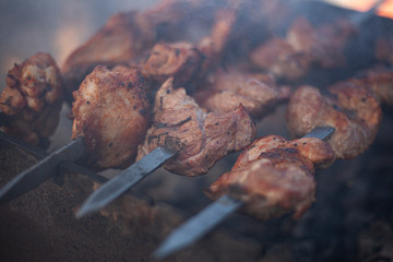 Kebabs are grilled on the grill.