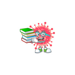 A hard-working student in coronavirus emergency cartoon design with book
