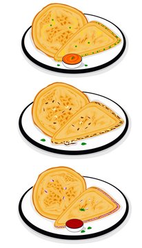 Paratha,Aloo Matar,Dry fruit,Onion indian Street Food Vector