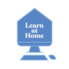 Learn at home text in computer screen illustration. E-learning  message for quarantine times in coronavirus pandemic outbreak. Online education symbol. 